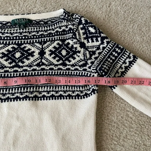 Lauren Ralph Lauren Black and Cream Patterned Sweater petite small - Picture 5 of 7